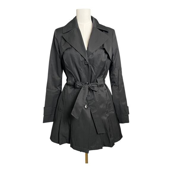 Via Spiga Black Princess Coat Jacket Raincoat Belted Trench Stroller Fall Medium - Picture 1 of 7